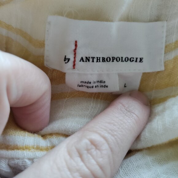 ANTHROPOLOGIE By Anthropologie Side-Button Yellow White Top Women Size L - Picture 3 of 10